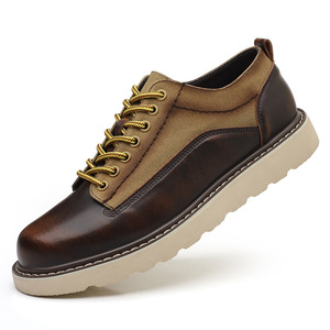 รองเท้าทำงานสไตล์เรโทรสำหรับผู้ชาย หนังสีน้ำตาล กันลื่น พื้นหนา รองเท้าลำลองกลางแจ้ง ส้นเตี้ย รองเท้าบูทสำหรับล่าสัตว์ - Product Image 5