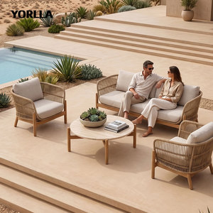 Meubles modernes <span class=keywords><strong>de</strong></span> luxe <span class=keywords><strong>en</strong></span> bois <span class=keywords><strong>de</strong></span> teck imperméables avec coussins balcon <span class=keywords><strong>jardin</strong></span> patio hôtel sectionnel modulaire canapé d'extérieur - Product Image 1