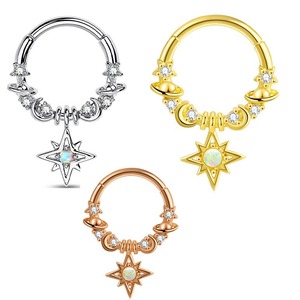 Aro de cobre CZ Sun Star con poste de acero inoxidable |   Anillo Clicker Planet Moon para Piercing de Cartílago en Septum, Hélix y Daith - Product Image 1