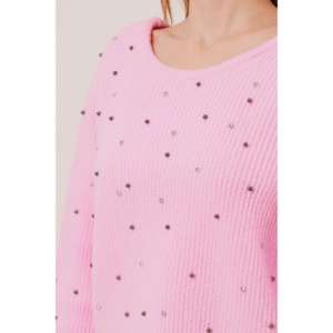 Pull rose dos nu pour femme avec strass, manches longues, style Y2K, tricot anti-boulochage - Product Image 4