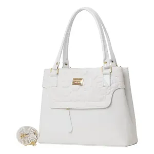 Fana Amelia borsa con patta da donna M3736 classica borsa Casual in pelle bianca con bellissimo motivo con Logo serpente decorato in metallo metallizzato - Product Image 1