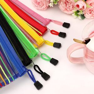 <span class=keywords><strong>A4</strong></span> <span class=keywords><strong>A5</strong></span> A6 borsa per documenti leggera e resistente borsa portatile in rete di Nylon con cerniera cartella di plastica colorata in rete - Product Image 2