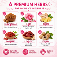 Sachets de thé au gingembre et au sucre roux à faible MOQ, 6 herbes, rose, goji, dattes rouges, longane, boisson à base de plantes pour réchauffer l'utérus des femmes, prix de gros