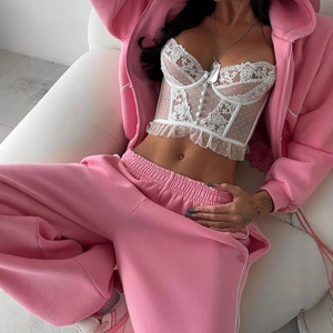 Conjunto de Dos Piezas de Ropa para <span class=keywords><strong>Mujer</strong></span>, <span class=keywords><strong>Sudadera</strong></span> con Capucha y <span class=keywords><strong>Cremallera</strong></span> en Color Contrastante, Pantalones Holgados y Rectos Casuales - Product Image 4