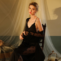 Robes de lingerie sexy pour femmes, robe décontractée en satin lisse, respirante, en maille transparente, manches longues, broderie 3D, taille haute
