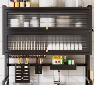 Étagère <span class=keywords><strong>de</strong></span> drainage en acier au carbone durable, grande capacité, rangement <span class=keywords><strong>de</strong></span> cuisine, armoire <span class=keywords><strong>de</strong></span> cuisine double couche étanche <span class=keywords><strong>avec</strong></span> tiroirs et étagères - Product Image 2