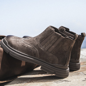 Botas Chelsea para Hombre, de Cuero Genuino, Punta Redonda, Suela de Goma, Forro de Felpa, Estilo Aislante para Invierno - Product Image 4