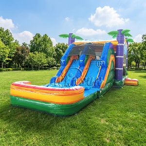 Château gonflable tropical WINSUN avec double toboggan et design palmier pour les fêtes d'enfants en plein air, <span class=keywords><strong>location</strong></span> commerciale - Product Image 1