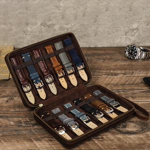 Vintage 12 Slots <b>Watch</b> Straps Carrying <b>Case</b> Bag Organizer Genuine Leather <b>Watch</b> Band Storage Box for Apple <b>Watch</b> Band Storage - Product Image 1