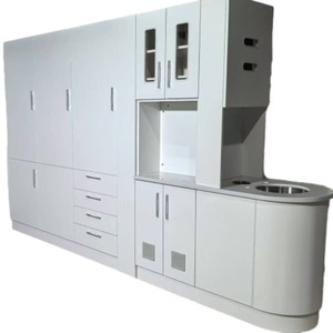 Maßgefertigte Zentrale Inselvitrine für Zahnarztpraxen aus Holz mit Arbeitsplatte und Individueller Empfangstheke - Product Image 1