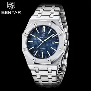 BENYAR 5156新款休闲运动石英表不锈钢计时手表新款商务石英男士手表reloj cuarzo