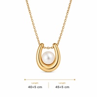Vente en gros, prêt à expédier : Collier pendentif imitation perle, tendances bijoux 2026, en acier inoxydable plaqué or 18 carats