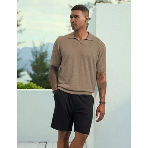 FOXA Camisa polo de mezcla de lana para hombre, manga corta, tejido transpirable, informal, de verano - Product Image 3