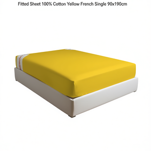 Drap-housse 100% coton jaune, lit simple français 90x190cm - Product Image 3