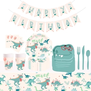 Juego de Vajilla Desechable con Diseño de Dinosaurios DAMAI, Platos de Papel, Servilletas, Vasos, Artículos para Fiestas para 24 Personas - Product Image 2