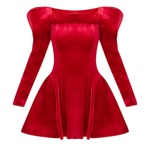 Moda europea raso Mini rosso da <span class=keywords><strong>sera</strong></span> per le donne Sexy elegante taglio Slim Fit velluto pizzo abito Maxi per feste estive - Product Image 5