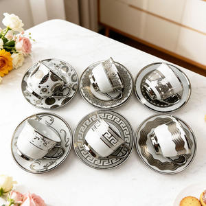 Juego de Tazas y Platos de Porcelana con Borde Dorado de Lujo de 90 cc para el Té de la Tarde, Estilo <span class=keywords><strong>Jordan</strong></span> y Turco, 6 Piezas - Product Image 1