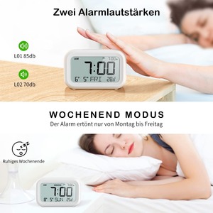 Reloj despertador electrónico, lámpara de noche, alimentado por batería <span class=keywords><strong>Lcd</strong></span>, volumen ajustable, pantalla de temperatura de fin de semana, reloj despertador Digital - Product Image 4