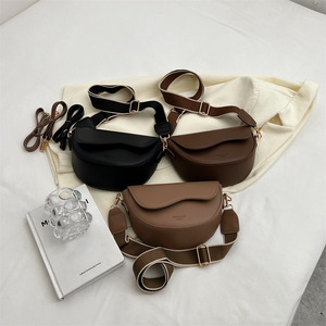 Women's Minimalist Saddle <b>Bag</b> - PU Leather Crescent Crossbody Purse with Wide Adjustable Shoulder Strap for Daily Use - Product Image 2