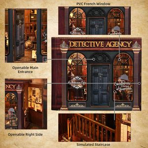 Modellino in Legno Fai-da-Te di Casetta, Agenzia di <span class=keywords><strong>Detective</strong></span>, Fermalibri 3D, Puzzle Antistress, Gioco di Costruzioni - Product Image 4