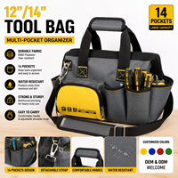 Sac à outils personnalisé de 12 pouces avec 14 poches et bandoulière, sac de transport portable pour électricien, charpentier, constructeur