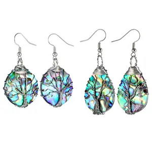 Abalone Earrings Mother of Pearl Handmade Natural Iridescent Teardrop Paua Shell Dangle Drop Women Jewelry