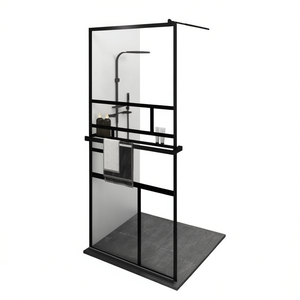 Mampara de Ducha con Estante, Vidrio ESG, Aluminio, Moderna, Rectangular, 35.4x76.8 Pulgadas - Product Image 1