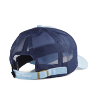 Premium venta al por mayor personalizable Running Retro logo niños al aire libre azul claro estilo en blanco malla completa gorra de camionero
