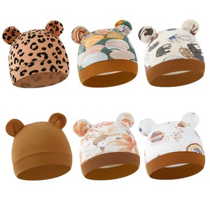 Béret en pur coton pour nouveau-né, imprimé ours de dessin animé, pour 0-3 mois, chapeau d'hiver monocouche, export - Product Image 4