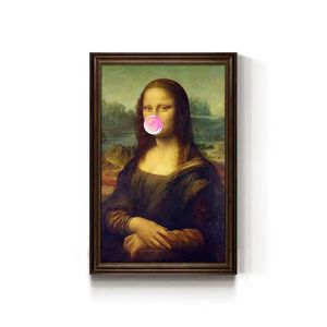 面白いモナリザキャンバスウォールアートクリエイティブパロディー絵画フレーム付きリビングルーム寝室カフェバー壁装飾 - Product Image 6