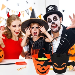 Paquete de 2 fieltro calabaza murciélago Halloween Tote cubo cesta Halloween caramelo bolsa truco o trato bolsa Halloween Goodie bolsa para niños regalo - Product Image 5
