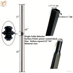 Lan can cầu thang sắt rèn hình vuông rỗng, màu đen mờ, đồng thau đánh bóng, dễ lắp đặt - Product Image 3