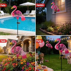 Luces Solares de Jardín con Forma de Flamenco, Decoración de Jardín de Metal Rosa, Resistentes al Agua, para Caminos, Patios, Terrazas y Jardines - Product Image 4