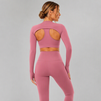 Ensemble de yoga 3 pièces pour femme : Shrug à manches longues, soutien-gorge de sport dos nageur et leggings taille haute, couleur unie, détails ajourés, tenue de sport