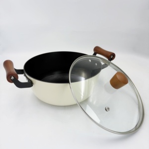 Không Dính Ánh Sáng Trọng Lượng Men Đúc Sắt Đồ Nấu Nướng Thiết Lập Không Độc Hại Nhà Bếp Đồ Nấu Nướng <span class=keywords><strong>8Pcs</strong></span> Nấu Ăn Đặt Nồi Và Chảo Đặt Tay Cầm Bằng Gỗ - Product Image 1