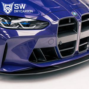 Para <span class=keywords><strong>BMW</strong></span> <span class=keywords><strong>M3</strong></span> M4 G80 G81 G82, embellecedor de entrada de aire del parachoques delantero de carbono, fibra de carbono seca, estilo R44, conductos de doble aleta - Product Image 2