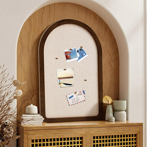 Solid Wood Frame Art Deco Arched Cork Pin & Thumbtack Board Felt Wall Display Board for Living Room/Office