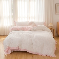 Ensemble de couette rose pour adolescentes, réversible, léger, moelleux, avec bordure en dentelle et volants, ensemble de literie princesse pour filles