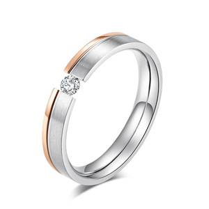 yunnique minimalist style, diamond-encrusted rose gold, karat stone, <b>titanium</b> steel elegant women's <b>ring</b>, brushed f - Product Image 1