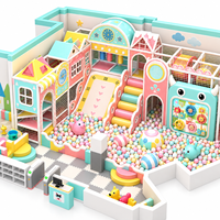 Aire de jeux intérieure pour enfants, thème Ville Pastel, avec piscine à balles, toboggan et structure d'escalade, équipement commercial et personnalisable pour usage domestique