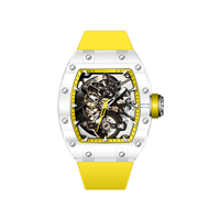 Montre mécanique de luxe pour homme avec cristaux K9, étanche 3 ATM, boîtier tonneau, bracelet en caoutchouc, analogique