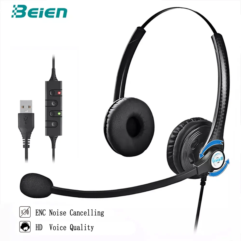 Top Sold Binaural Noise Cancelling Headphone USB Connector Call Center Headset With Microphone For Business Communication
