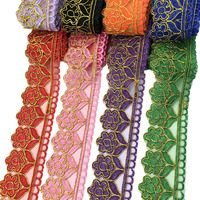 Dentelle en forme de fleur, bordure en dentelle brodée, fil doré, dentelle en maille DIY pour sacs, vêtements, accessoires