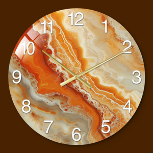 Horloge de luxe moderne, cadran en verre imitation résine ambrée, aiguilles dorées fines, <span class=keywords><strong>mouvement</strong></span> à quartz silencieux, décoration chic pour la maison, l'appartement, l'hôtel - Product Image 1