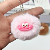 Porte-clés pendentif boule en fausse fourrure de lapin, bouche de saucisse, semi-fait main, 5,5 cm, mignon, best-seller