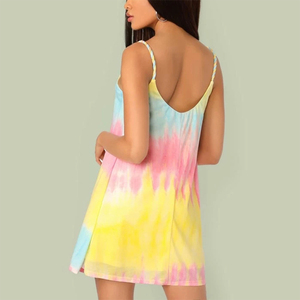 Cravate Teinture Balançoire Robe Cami Multicolore Femme Robe Tie Dye Robe À Bretelles Spaghetti - Product Image 5
