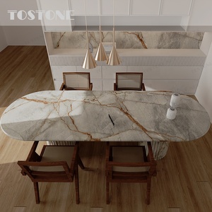 Mesa de Comedor de Mármol Natural Pulido Tostone en Tono Rosa para 4 Personas, para el Hogar, Apartamento, Villa, Decoración de Interiores del Comedor - Product Image 2