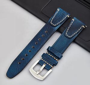 Correa de reloj de cuero genuino de piel de vaca con costura Retro profesional 18mm 20mm 22mm para reloj inteligente banda Universal rápida - Product Image 3