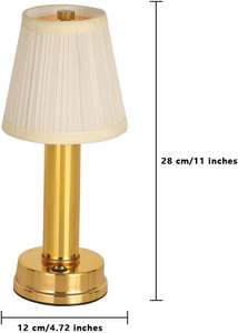 Luminária de Mesa Moderna LED Recarregável com Toque, Dimerizável, Abajur de Tecido Dourado Plissado, Carregamento Rápido Tipo-C, Iluminação Ambiente para Restaurantes - Product Image 6