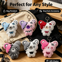 Nouveau produit : Porte-clés en peluche Scar Bear, adorable ours patchwork demi-visage, breloque de sac gothique avec anneau métallique